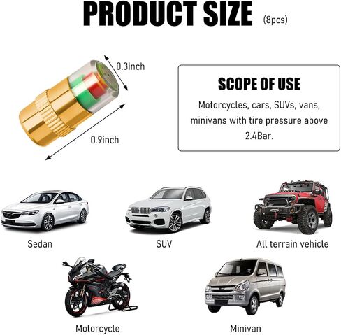 4 PCS Tire Pressure Monitor Valve Stem Caps, 2.4Bar 36PSI Car Tire Pressure Monitor Sensor Indicator with 3-Color Eye Alert, Universal Valve Stem Caps for Cars (Silver) in Kuwait