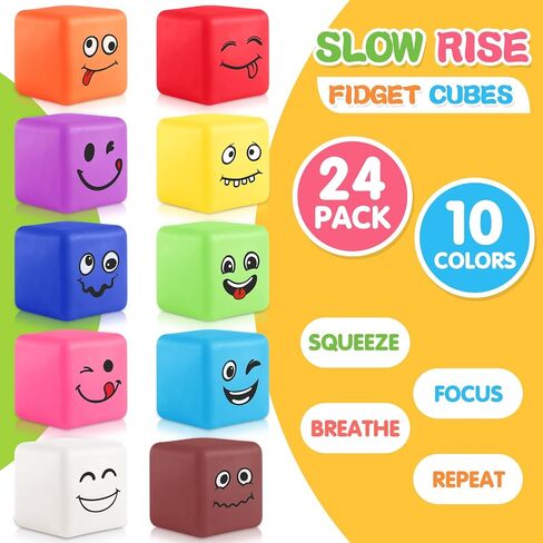 Fidget Toys Mini Stress Cube, 4Pcs Emotion Stress Balls Bulk for Kids and Adult, Slow Rising Stress Ice Cube Stress Balls, Dough Stress Balls Soft Fidget Squishy Toys for Anxiety Relief, Square Ball in Saudi Arabia