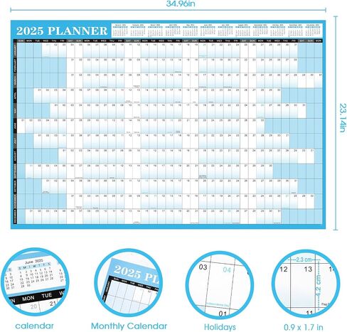2025 Yearly Wall Calendar - 2025 Calendar from January 2025 to December 2025, 2025 Wall Calendar, 34.9" x 23.1" (Open), Thick Paper, 10 Double-Sided Round Stickers in Kuwait