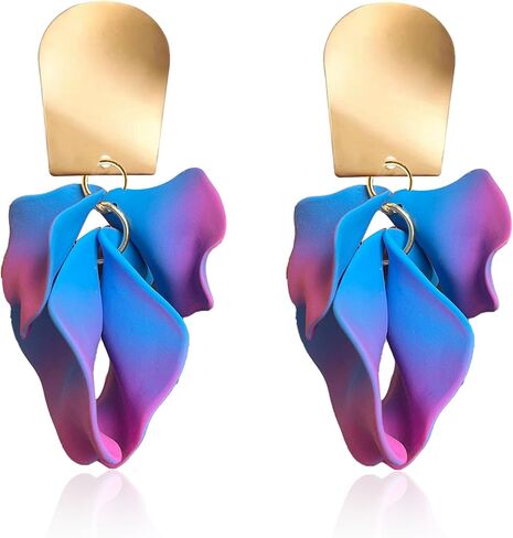 GUOXIAOMEI Chic Elegant Boho Red Rose Petal Dangle Resin Earrings Drop Acrylic Tiered Matte Flower Earrings Statement Exaggerated Floral Tassel Earrings for Women and Girls in Kuwait