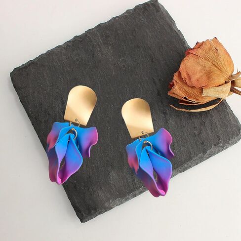 GUOXIAOMEI Chic Elegant Boho Red Rose Petal Dangle Resin Earrings Drop Acrylic Tiered Matte Flower Earrings Statement Exaggerated Floral Tassel Earrings for Women and Girls in Kuwait