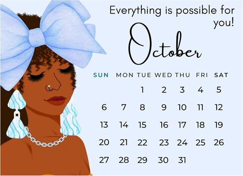 2024 Black Girl Calendar, Motivational Calendar for women - 12 Month 6×4 Cards with Wooden stand - Gifts for Black women (black girl magic) in Saudi Arabia