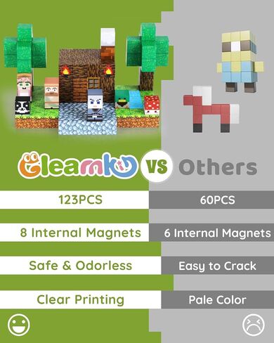 115PCS Magnetic Blocks - Building Toys for Boys Girls 3+, with 20 Unique Patterns, Lava Rivers, Volcanoes, & Dragons, STEM Sensory Toys for Kids Boys Girls Ages 3 4 5 6 7 8 9 Birthday Gifts in Kuwait