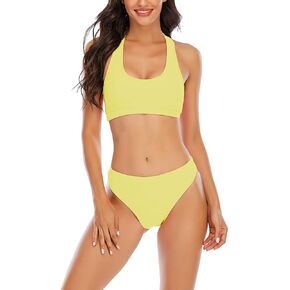 YELAIVP Women's Solid Racerback Athletic Bikinis Sporty Two Pieces Swimsuit Junior Teen Girls Sports Bathing Suits