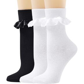 Lace Ruffle Frilly Ankle Socks for Women, Comfortable Cotton Socks Cute Socks Princess Lolita for Ladies Girl