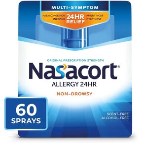 Nasacort 24HR Allergy Nasal Spray for Adults, Non-drowsy & Alcohol Free, 240 Sprays, 0.57 fl.oz. 2Ct