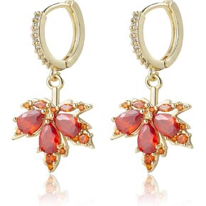 Thanksgiving Maple Leaf Earrings, Rhinestone Leaf Hoop Earrings Cubic Zirconia Crystal Maple Leaf Earring Drop Dangle for Women Girls Jewelry Gifts