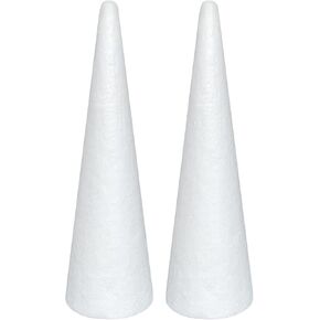 Crafjie Foam Cones for DIY Arts and Crafts (4.65 x 15.7 in, 2 Pack), White Polystyrene Christmas Tree Foam Cones Craft Supplies, for DIY Home Craft Project, Christmas Tree, Table Centerpiece