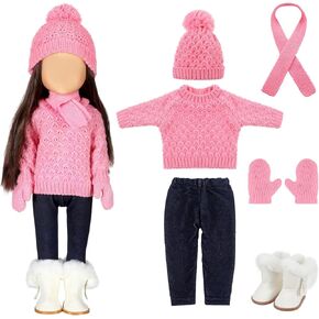 Bencailor Christmas 18 Inch Doll Clothes and Accessories Winter Doll Outfits Set Sweaters Trousers Hats Shoes for 18 Inch Doll Girls Gifts (Pink)