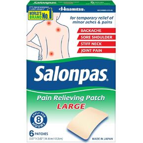 Salonpas Pain Relieving Patch, LARGE, 6 Count, for Back, Neck, Shoulder, Knee Pain and Muscle Soreness, 8 Hour Pain Relief