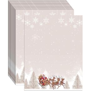 100 PCS Candy Cane Holly Bell Holiday Letterhead Christmas Border Computer Paper Stationery paper for Note Letters to Santa Holiday Printer Paper Invitations Office School 8.5 x 11 In