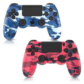 YsoKK 2 Pack Wireless PS4 Controller for Playstation 4/Slim/Pro with 1000mah Battery/Dual Vibration/Audio Jack/Six-axis Motion Sensor(Camouflage Red and Camouflage Blue)