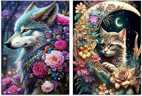 OFRKE 2-Piece Diamond Painting Kits for Adults and Kids，5D DIY Full Drill Round Art Gems Mushroom Forest Diamond Art Perfect for Home Wall Deco Diamond Decor 12"x16" in Kuwait