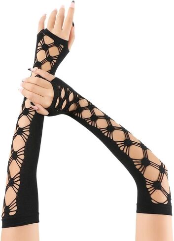 Women's Mesh Arm Warmers Gloves Fishnet Gloves Fingerless Black Long Elastic Arm Sleeves Rave Accessories For Women Costume Party Simple Elasticity Cosplay Festival Special Dance in Saudi Arabia