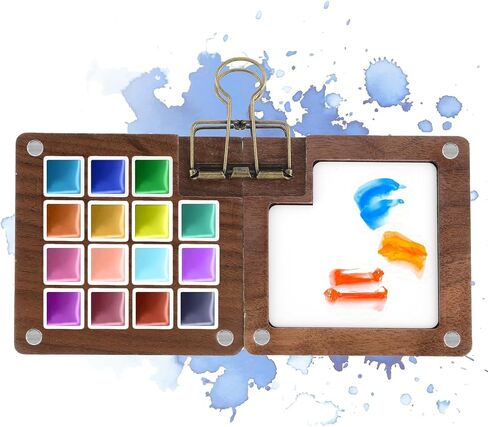 Molain 8 Grid Mini Portable Watercolor Palette with Clip, Wooden Mini Paint Palette, Travel Paint Tray Box, Sketchbook Palette for Watercolor, Gouache, Acrylic Paint, Gift for Painters and Artists in Saudi Arabia