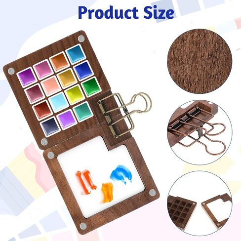 Molain 8 Grid Mini Portable Watercolor Palette with Clip, Wooden Mini Paint Palette, Travel Paint Tray Box, Sketchbook Palette for Watercolor, Gouache, Acrylic Paint, Gift for Painters and Artists in Saudi Arabia