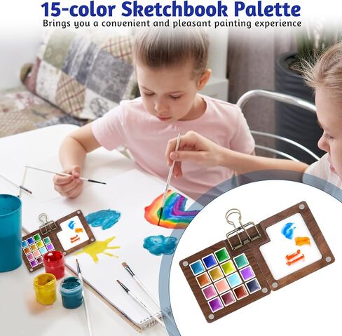 Molain 8 Grid Mini Portable Watercolor Palette with Clip, Wooden Mini Paint Palette, Travel Paint Tray Box, Sketchbook Palette for Watercolor, Gouache, Acrylic Paint, Gift for Painters and Artists in Saudi Arabia