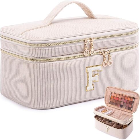 AMOIGEE Large Makeup Bag, Travel Makeup Bag Organizer, Double Layer Train Case Makeup Bag, Toiletry Bag for Makeup Brushes, Full Size Bottles, Palettes Sponge, Cosmetic Organizer, Black in Kuwait