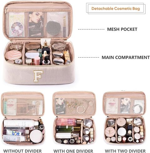 AMOIGEE Large Makeup Bag, Travel Makeup Bag Organizer, Double Layer Train Case Makeup Bag, Toiletry Bag for Makeup Brushes, Full Size Bottles, Palettes Sponge, Cosmetic Organizer, Black in Kuwait