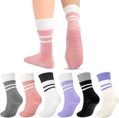 Pilates Socks with Grips for Women Pure Barre Grip Socks for Yoga, Ballet, Dance, Barefoot Workout, Gym, Hospital, Home in Kuwait