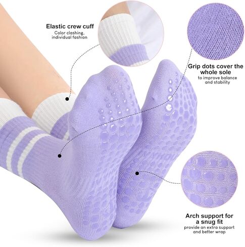 Pilates Socks with Grips for Women Pure Barre Grip Socks for Yoga, Ballet, Dance, Barefoot Workout, Gym, Hospital, Home in Kuwait