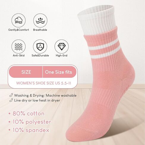 Pilates Socks with Grips for Women Pure Barre Grip Socks for Yoga, Ballet, Dance, Barefoot Workout, Gym, Hospital, Home in Kuwait