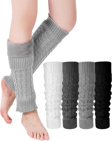 Chuarry 6 Pairs Winter Fleece Lined Leg Warmer for Women Knit Long Boot Socks Double Layer Warmth Warmers for Skating Everyday Wear in Kuwait