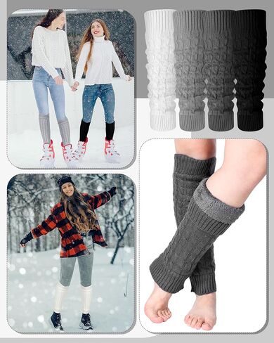 Chuarry 6 Pairs Winter Fleece Lined Leg Warmer for Women Knit Long Boot Socks Double Layer Warmth Warmers for Skating Everyday Wear in Kuwait