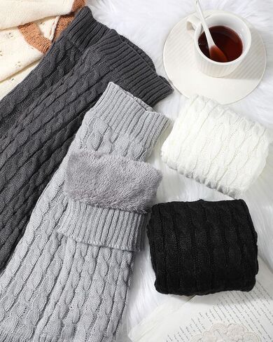Chuarry 6 Pairs Winter Fleece Lined Leg Warmer for Women Knit Long Boot Socks Double Layer Warmth Warmers for Skating Everyday Wear in Kuwait