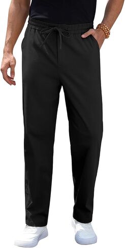 RQP Mens Linen Pants Drawstring Casual Pants Lighting Beach Pants Baggy Dress Trousers in Kuwait