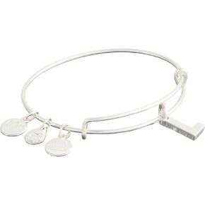 Alex and Ani Expandable Bangle for Women, Initial V Letter Charm, Shiny Silver Finish, 2 to 3.5 in