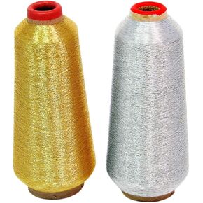 ThreadNanny 2 Huge Spools Metallic Embroidery Machine Thread White Gold Color 5500 Yards Each for Embroidery and Decorative Sewing