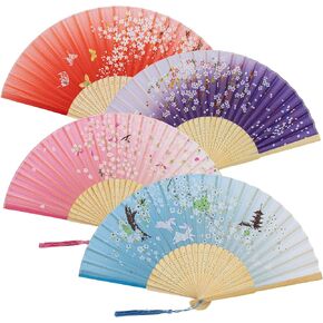 AUEAR, 4Pcs Folding Fans Bamboo Handheld Fans with Mist Mini Fan Portable Small Hand Rave Paper Fans Chinese Art Decorations