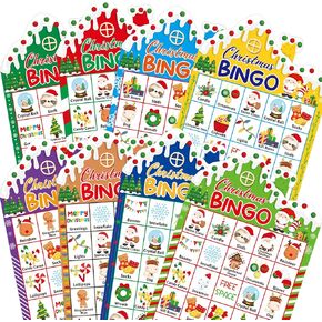 FANCY LAND Christmas Bingo Game for Kids 24 Players Die-Cut Snow House Holiday Winter Party Activities