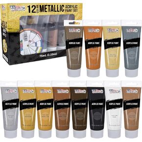 U.S. Art Supply Professional 36 Color Set of Metallic Acrylic Paint, Large 18ml Tubes - Rich Vivid Pearl Colors for Artists, Students, Beginners - Canvas, Portrait Paintings, Wood - Color Mixing Wheel in Kuwait