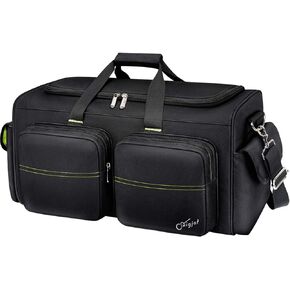 DJ Bag with 8 Removable Dividers, Large Capacity DJ Cable Bag with 6 Pockets for Extension Cords, Mics, Pedals, Cable Bags for Musicians, DJ Equipment Gig Bag with Padded Shoulder Strap, Hyper Green