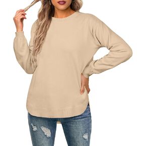 GRECERELLE Womens Long Sleeve Lightweight Crewneck Sweater Tops Casual Soft Knit Pullover Jumper