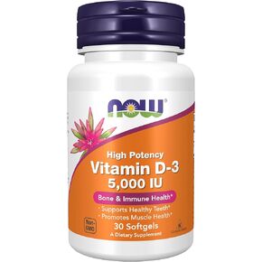 NOW Supplements, Vitamin D-3 5,000 IU, Bone & Immune Health*, 30 Softgels
