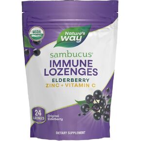Nature's Way Organic Sambucus Lozenge, Elderberry and Zinc 24 Pieces (Pack of 3)
