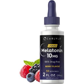 Carlyle Melatonin 10mg | 2 fl oz Liquid Drops | Natural Berry Flavor | for Adults | Non-GMO, Vegetarian Supplement