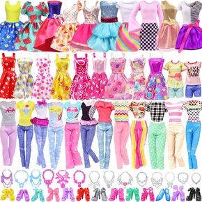 Ecore Fun 39 Pcs Doll Clothes and Accessories 3 Fashion Dresses 10 Slip Dresses 3 Tops 3 Pants 10 Necklaces 10 Shoes Fashion Casual Outfits Perfect for 11.5 inch Dolls