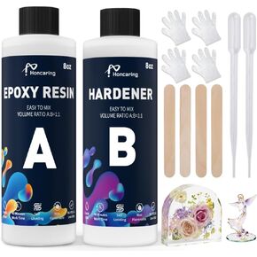 Honcaring Epoxy Resin 32OZ, Epoxy Resin Kit for Beginner, Clear Resin Epoxy for Crafts, DIY Jewelry Making, Mixing Ratio 1:1, Bubble Free & No Yellowing(16OZ×2)