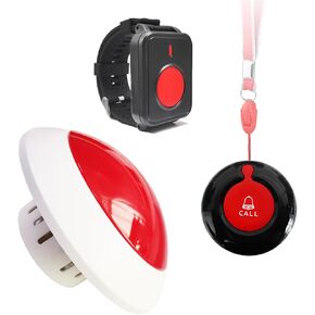 Remote Emergency Strobe Siren Alarm Kit Waterproof Outdoor Loud Panic Sos Warning System for Business Home Shop Hotel School 1 Red Flashing Siren 2 Call Buttons