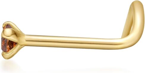 Lavari Jewelers 20 Gauge Brown Diamond Curved Nose Ring for Men or Women - 14k Yellow Gold Nose Stud - 0.01 0.02 0.05 Carat Diamond - 20G Unisex Hypoallergenic Body Piercing Jewelry in Kuwait