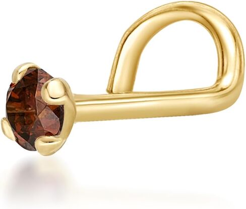Lavari Jewelers 20 Gauge Brown Diamond Curved Nose Ring for Men or Women - 14k Yellow Gold Nose Stud - 0.01 0.02 0.05 Carat Diamond - 20G Unisex Hypoallergenic Body Piercing Jewelry in Kuwait