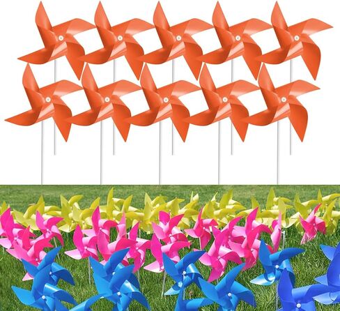 100 Pcs Pinwheels, 10 Mixed Colors Toy Wind Spinners and Party Favors Gifts for Kids, Outdoor Decorational Pinwheels for Yard and Garden in Saudi Arabia