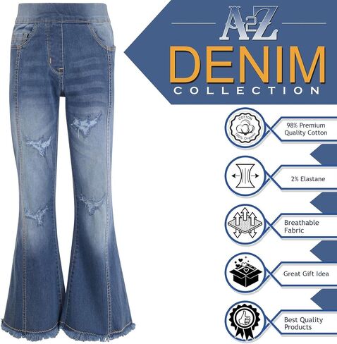 A2Z 4 Kids Girls Denim Jeans Comfortable Stretchy Jeggings Flared Bell Bottom Pants - Jeans JN36 Light Blue 11-12 in Saudi Arabia