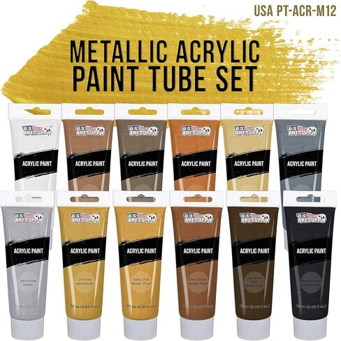 U.S. Art Supply Professional 36 Color Set of Metallic Acrylic Paint, Large 18ml Tubes - Rich Vivid Pearl Colors for Artists, Students, Beginners - Canvas, Portrait Paintings, Wood - Color Mixing Wheel in Kuwait