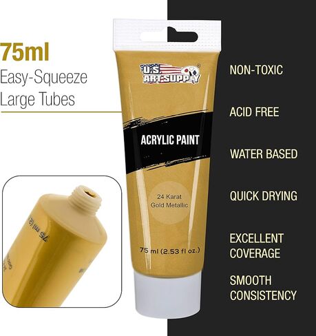 U.S. Art Supply Professional 36 Color Set of Metallic Acrylic Paint, Large 18ml Tubes - Rich Vivid Pearl Colors for Artists, Students, Beginners - Canvas, Portrait Paintings, Wood - Color Mixing Wheel in Kuwait