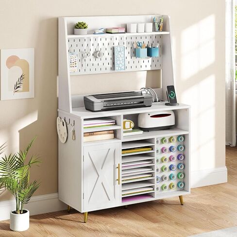 DWVO Craft Organizers and Storage Cart Compatible with Cricut Machine, Craft Rolling Storage with Charging Station & Vinyl Roll Holder, Crafting Table Workstation for Home Office in Saudi Arabia